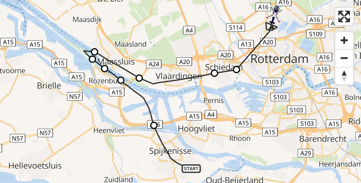Vluchtroute Politiehelikopter Spijkenisse - Rotterdam, 12 december 2022, 11:29