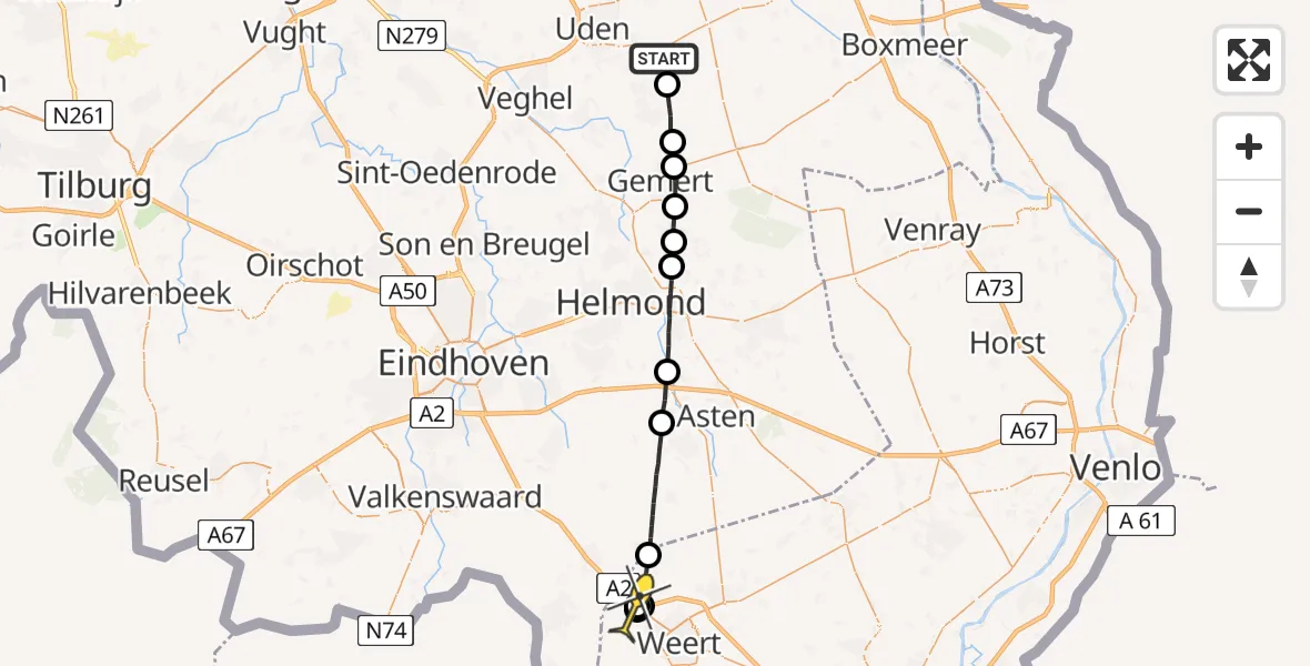 Routekaart van de vlucht: Lifeliner 3 naar Weert