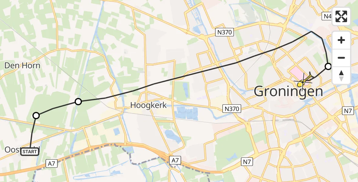 Routekaart van de vlucht: Lifeliner 4 naar Universitair Medisch Centrum Groningen
