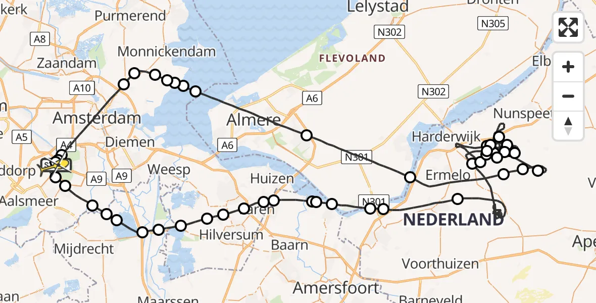 Vluchtroute Politiehelikopter van Schiphol naar Schiphol