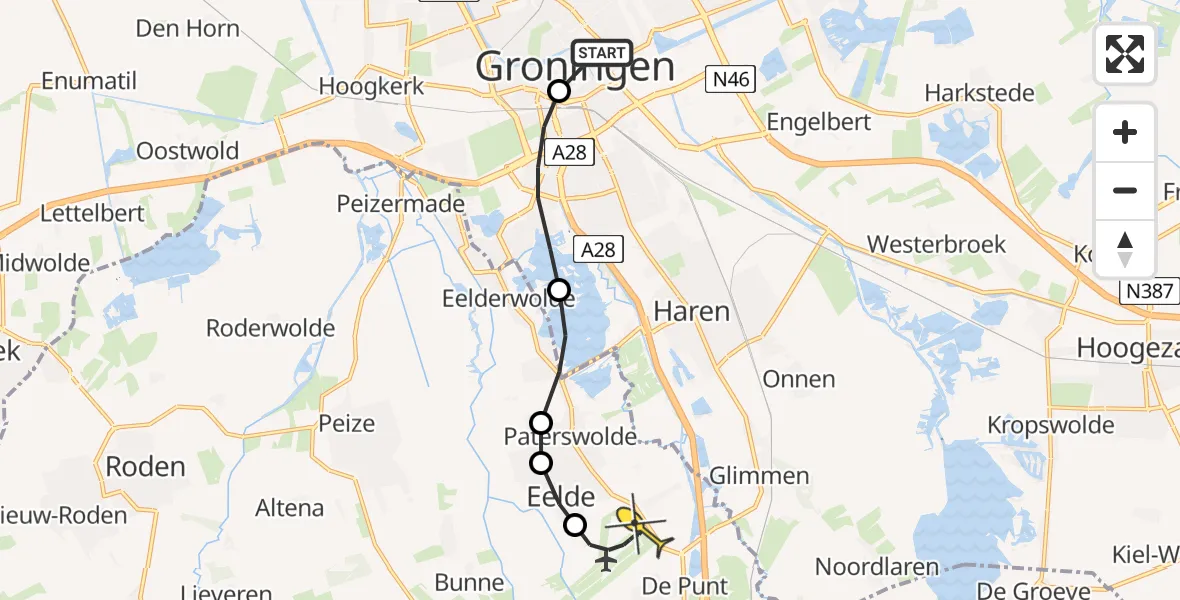 Routekaart van de vlucht: Lifeliner 4 naar Groningen Airport Eelde