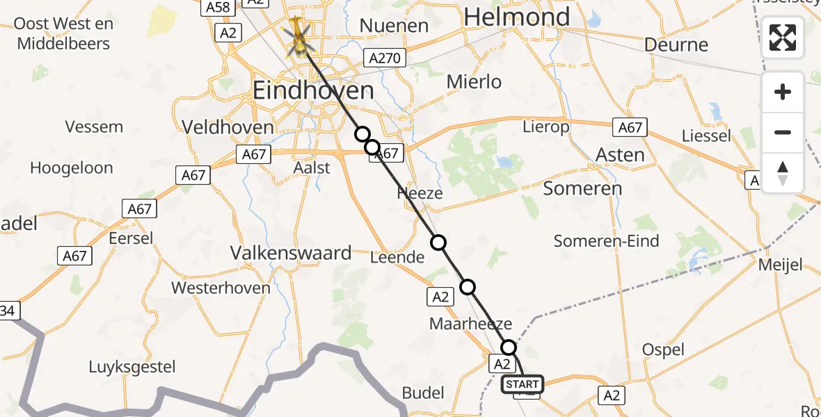 Vluchtroute Traumahelikopter Nederweert - Eindhoven, 12 december 2022, 12:25