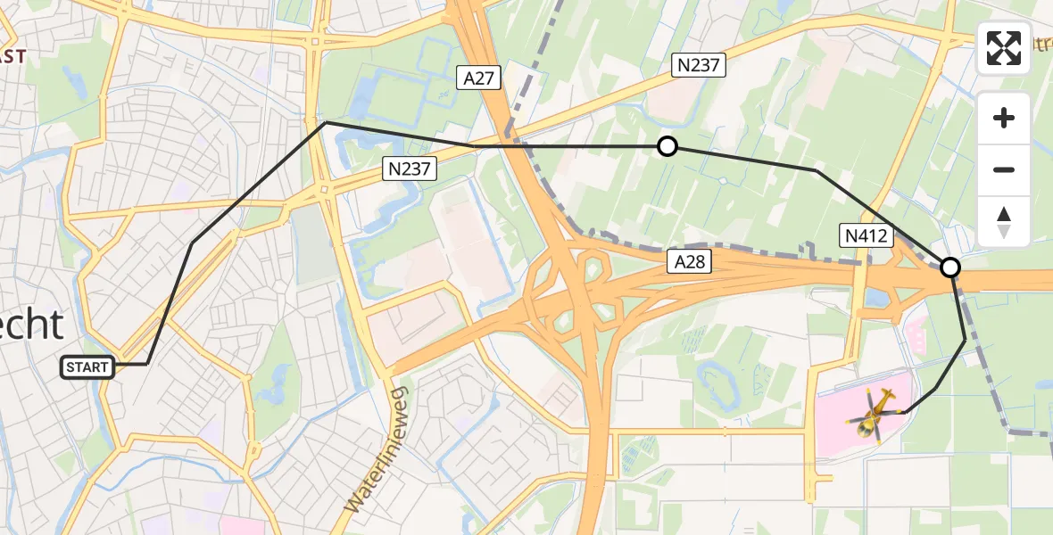 Vluchtroute Traumahelikopter Utrecht - Universitair Medisch Centrum Utrecht, 12 december 2022, 12:42