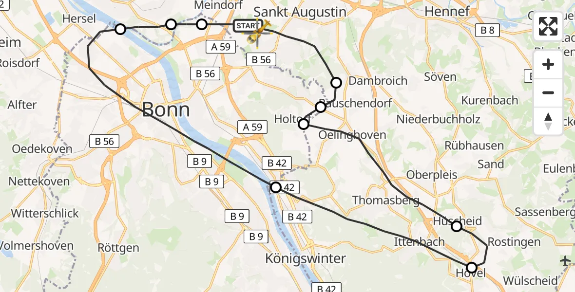 Vluchtroute Traumahelikopter Sankt Augustin - Sankt Augustin, 12 december 2022, 13:46