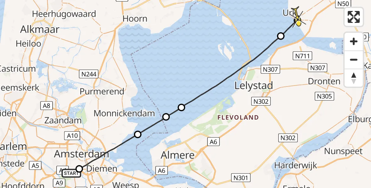 Routekaart van de vlucht: Lifeliner 1 naar Urk