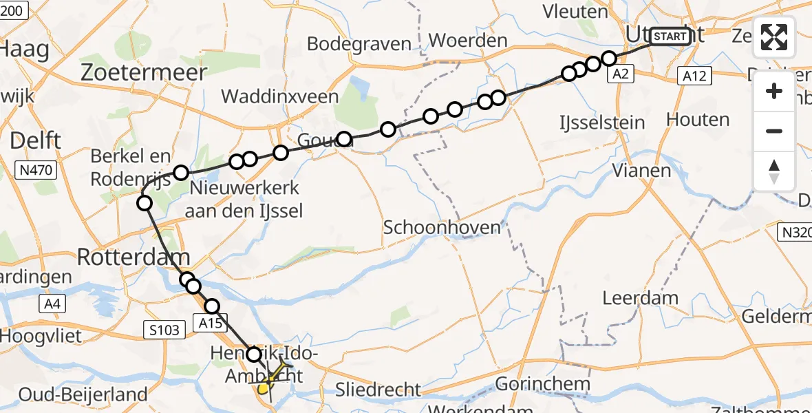 Routekaart van de vlucht: Lifeliner 2 naar Hendrik-Ido-Ambacht
