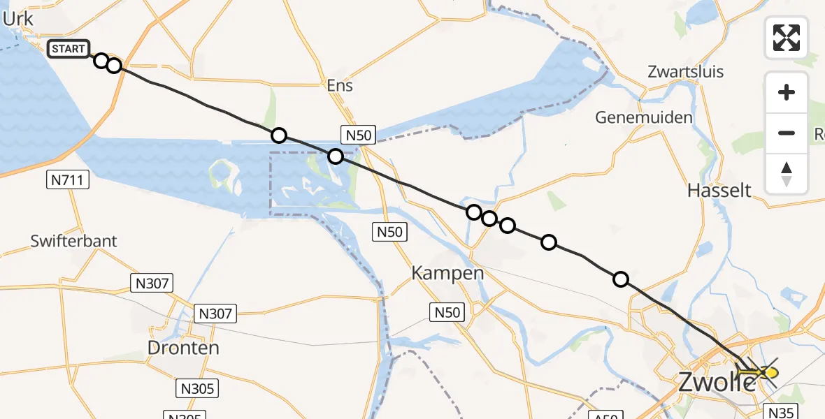 Routekaart van de vlucht: Lifeliner 1 naar Zwolle