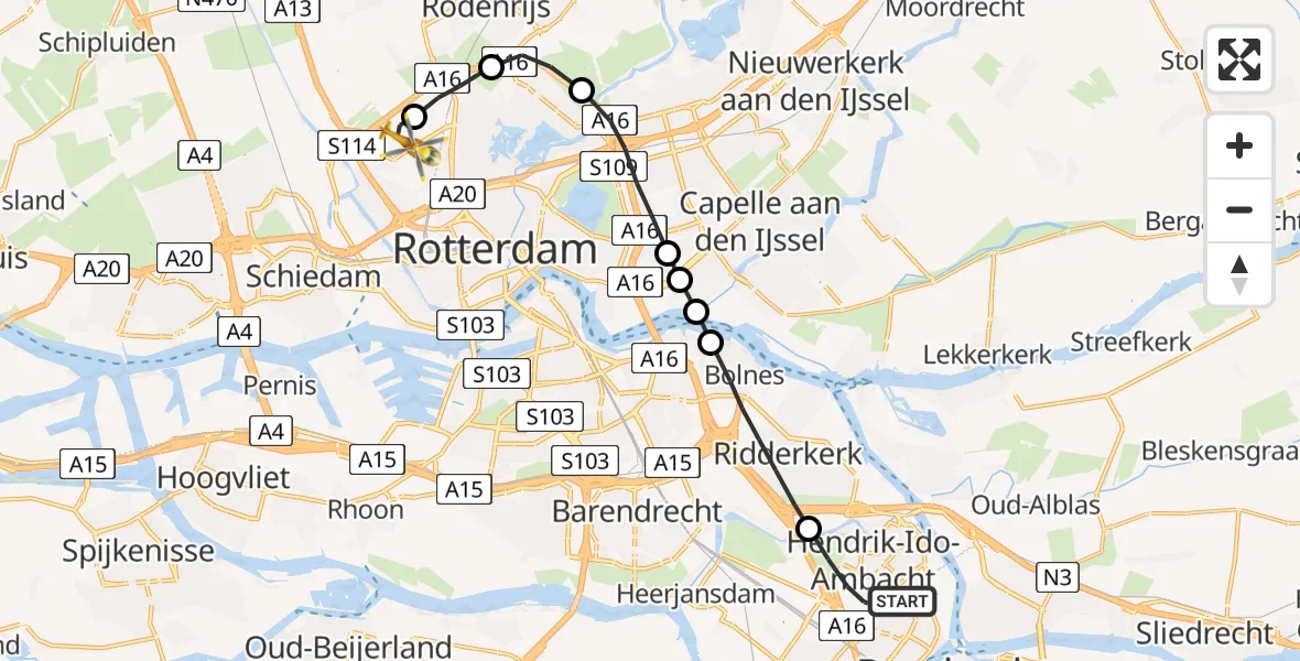 Routekaart van de vlucht: Lifeliner 2 naar Rotterdam The Hague Airport