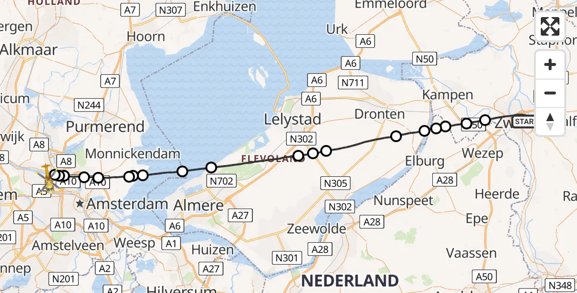 Vluchtroute Traumahelikopter Zwolle - Amsterdam Heliport, 12 december 2022, 16:44
