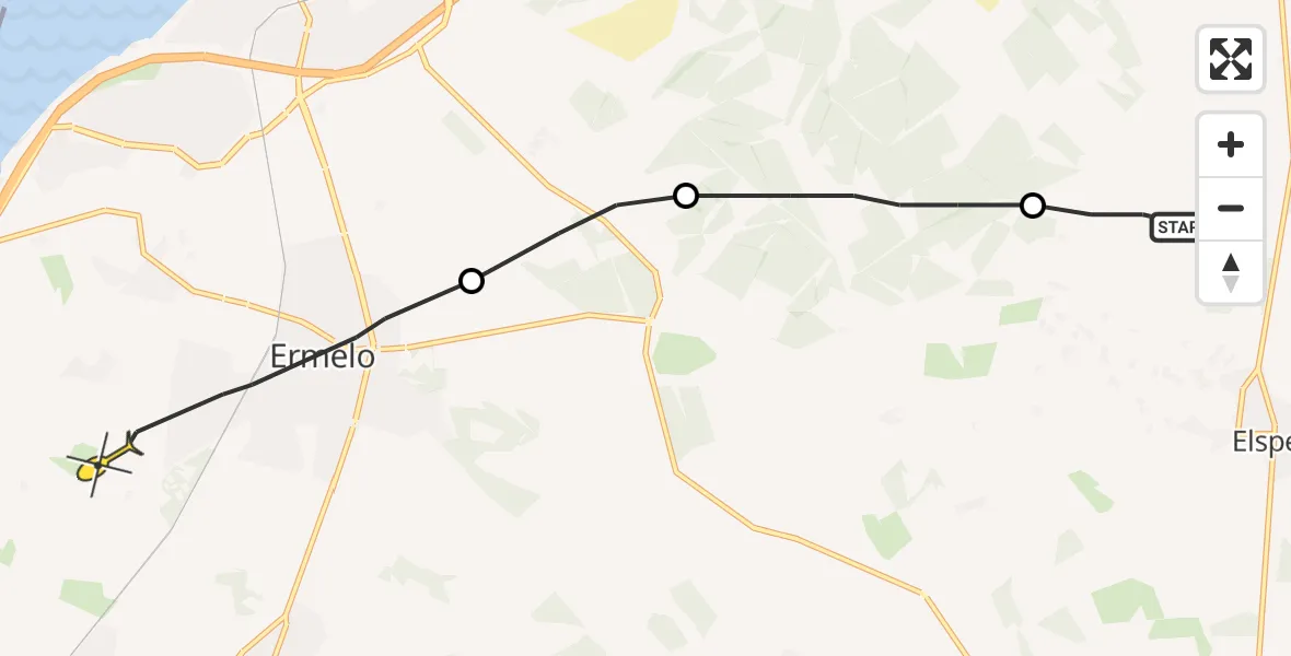 Routekaart van de vlucht: Politiehelikopter naar Ermelo