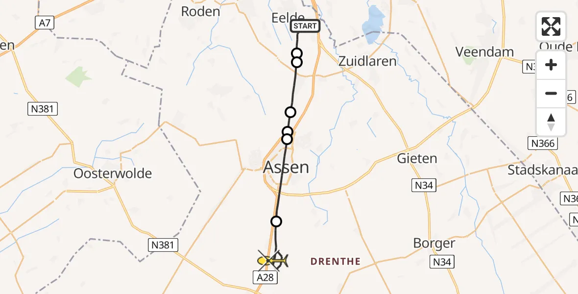 Routekaart van de vlucht: Lifeliner 4 naar Hooghalen