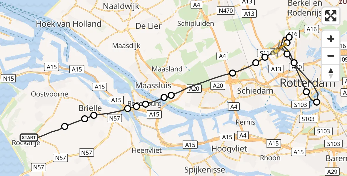 Vluchtroute Traumahelikopter Rockanje - Rotterdam The Hague Airport, 12 december 2022, 17:54