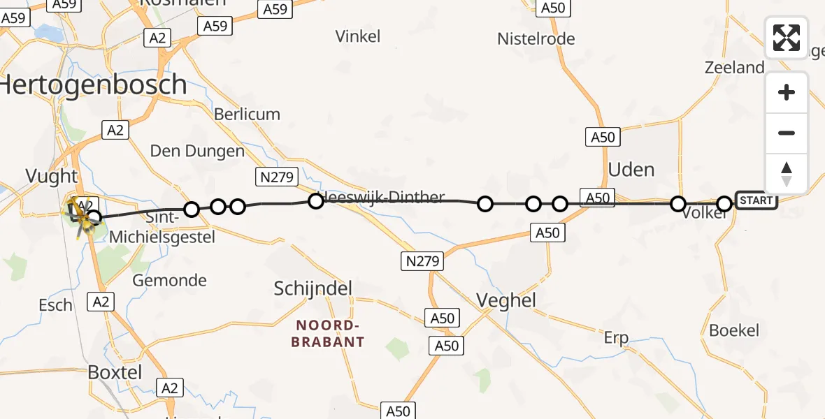 Vluchtroute Traumahelikopter Vliegbasis Volkel - Vught, 12 december 2022, 18:16