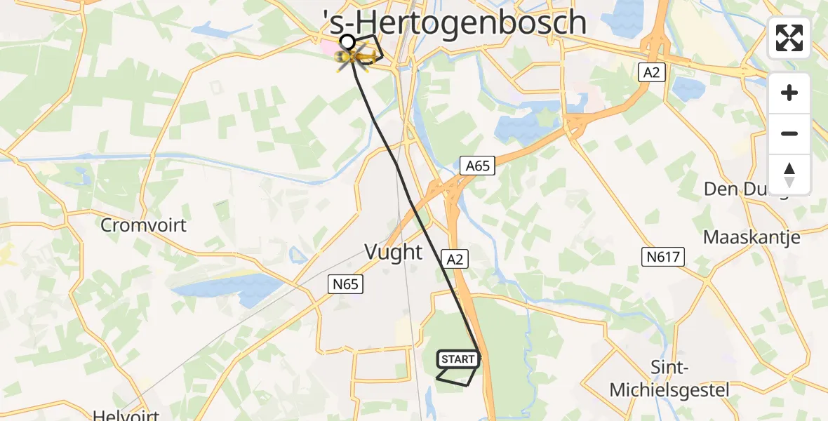 Vluchtroute Traumahelikopter Vught - 's-Hertogenbosch, 12 december 2022, 18:48