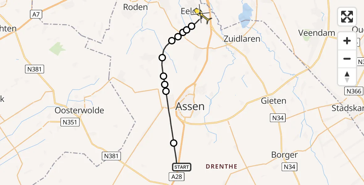 Routekaart van de vlucht: Lifeliner 4 naar Groningen Airport Eelde