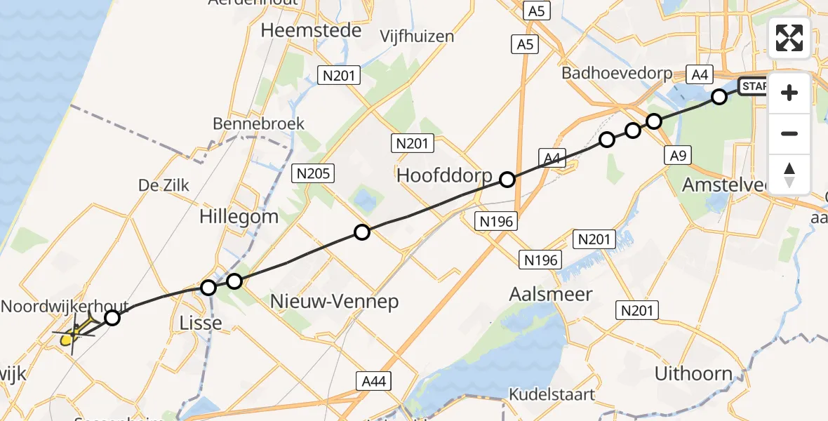 Routekaart van de vlucht: Lifeliner 1 naar Noordwijkerhout