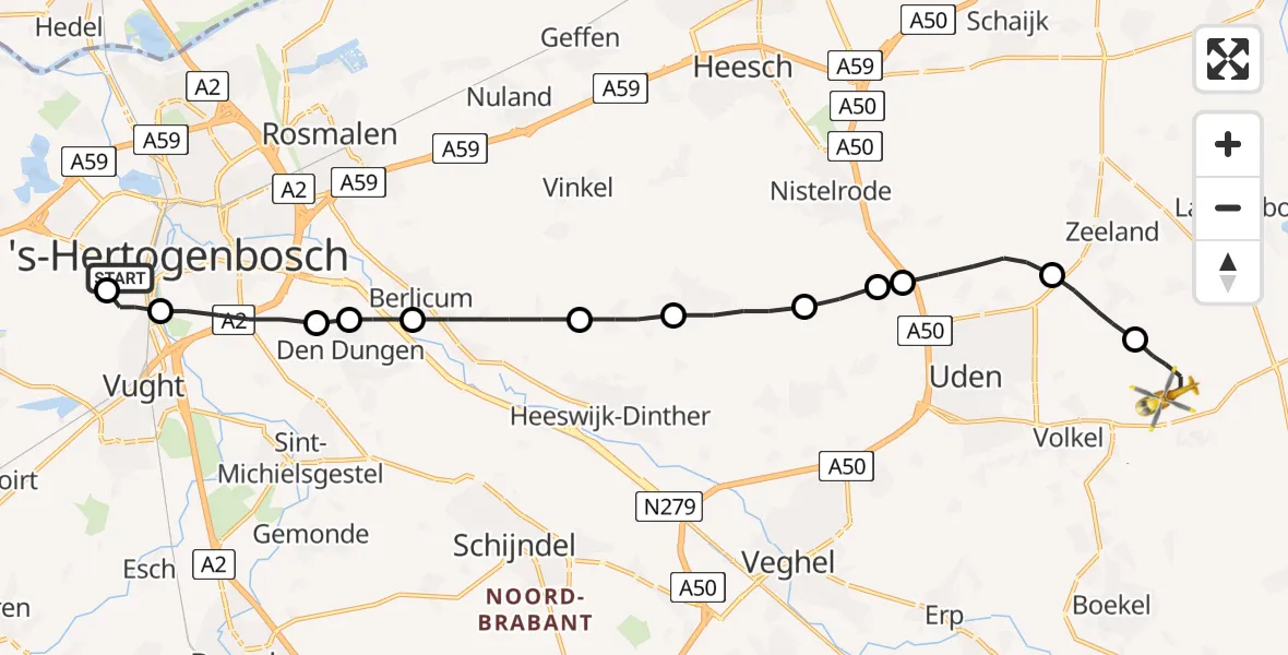 Vluchtroute Traumahelikopter 's-Hertogenbosch - Vliegbasis Volkel, 12 december 2022, 19:08
