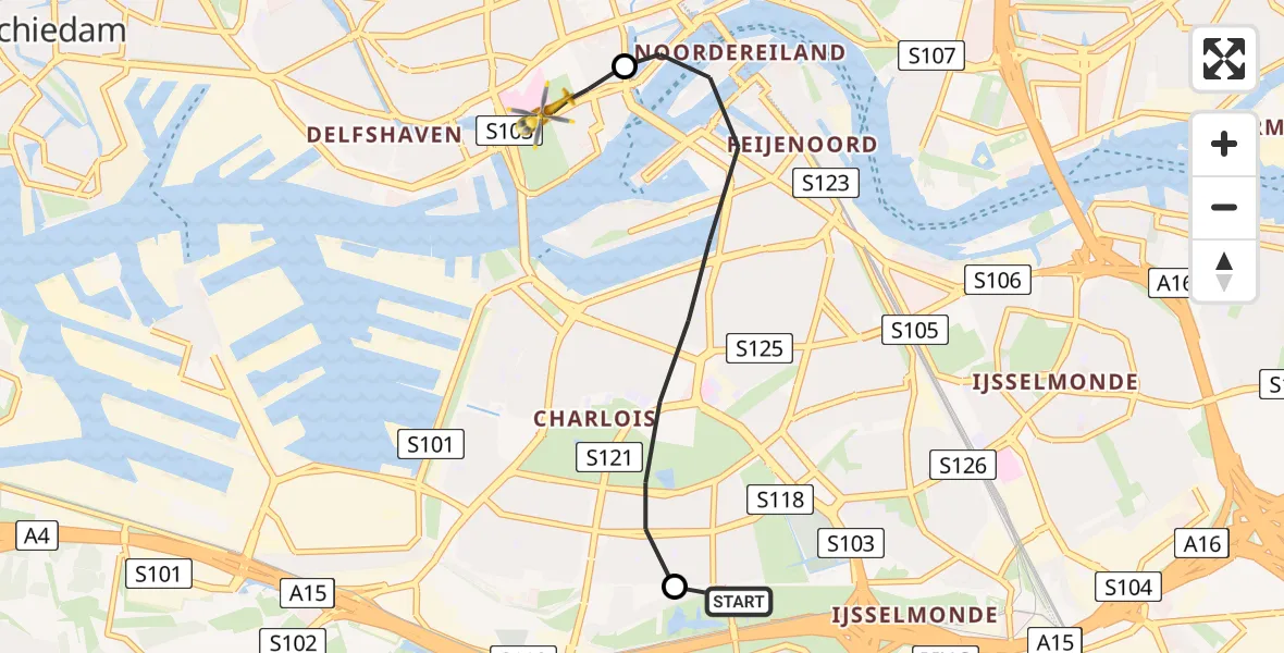 Vluchtroute Traumahelikopter Barendrecht - Erasmus MC, 12 december 2022, 21:30