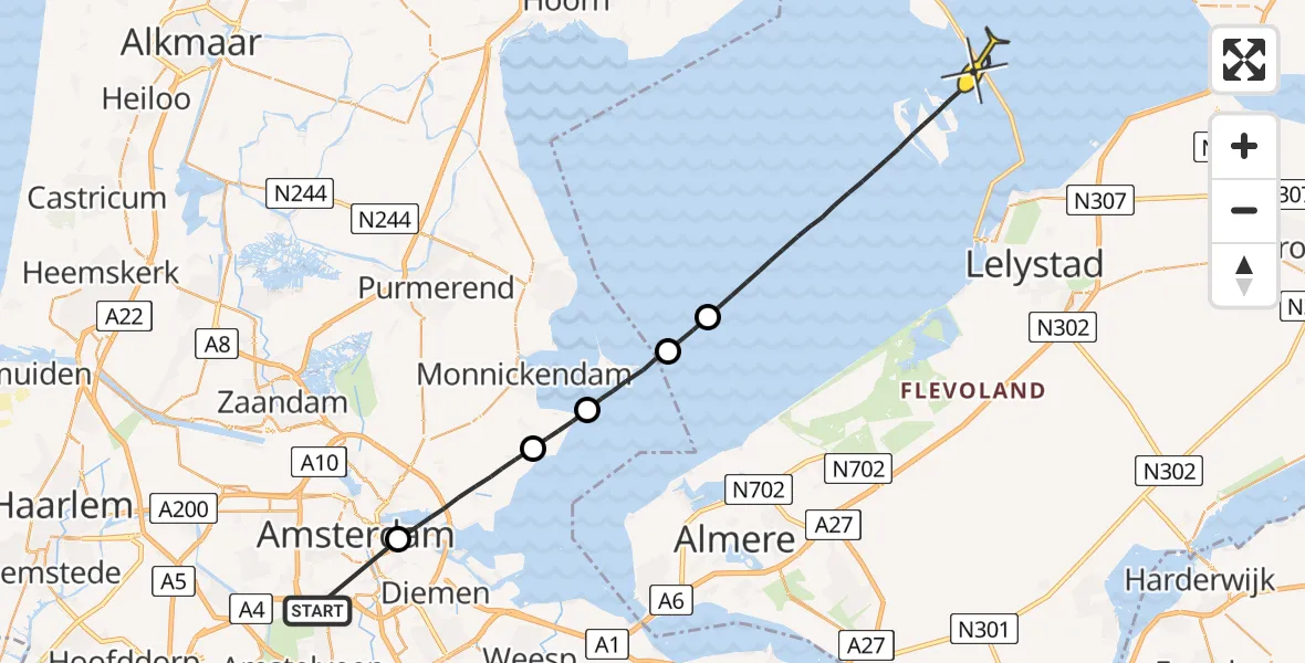 Routekaart van de vlucht: Lifeliner 1 naar Lelystad