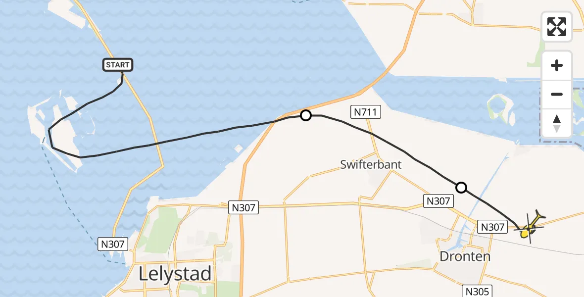 Routekaart van de vlucht: Lifeliner 1 naar Dronten