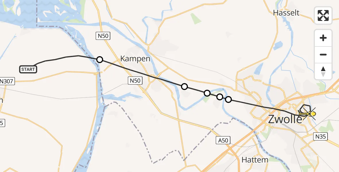 Routekaart van de vlucht: Lifeliner 1 naar Zwolle