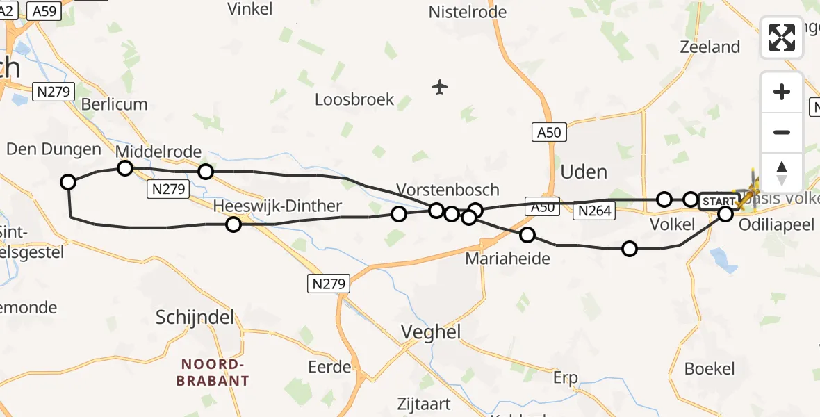 Vluchtroute Traumahelikopter Vliegbasis Volkel - Vliegbasis Volkel, 13 december 2022, 08:35