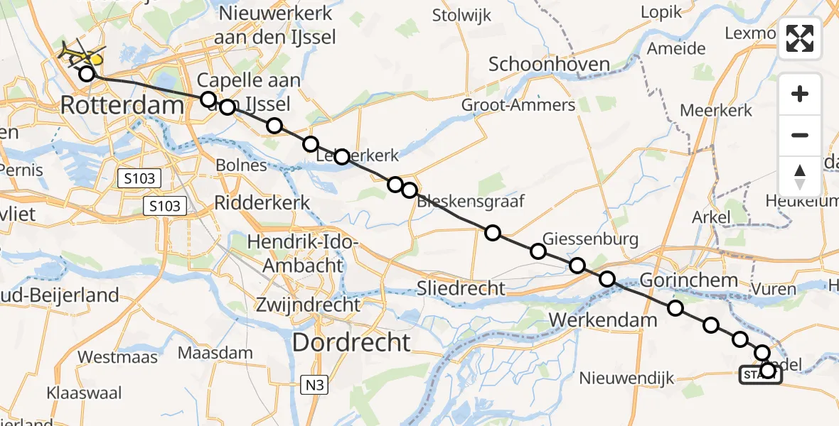 Routekaart van de vlucht: Lifeliner 2 naar Rotterdam The Hague Airport