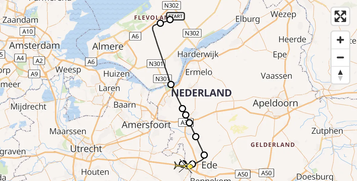 Routekaart van de vlucht: Lifeliner 1 naar Veenendaal