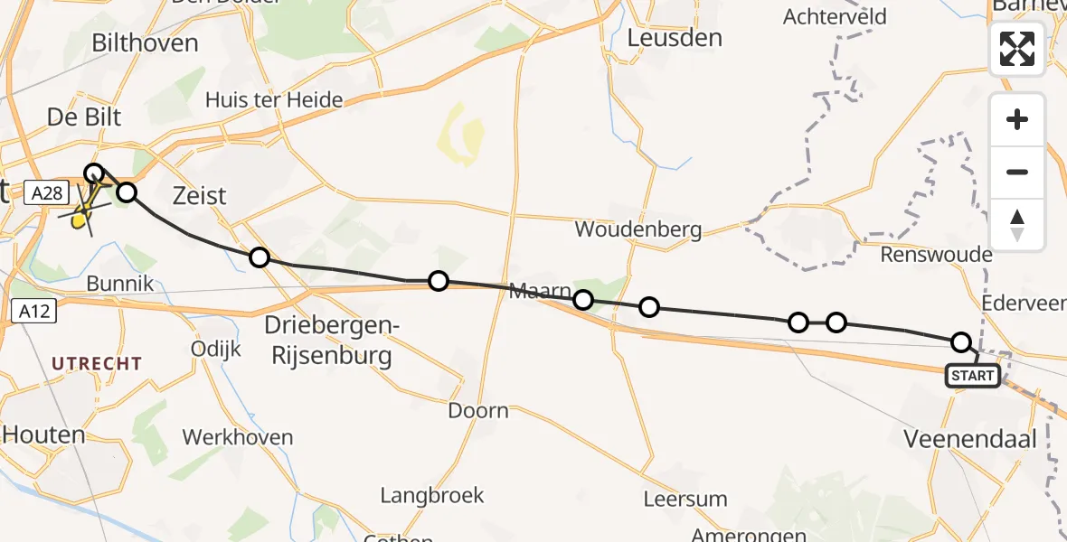 Routekaart van de vlucht: Lifeliner 1 naar Universitair Medisch Centrum Utrecht