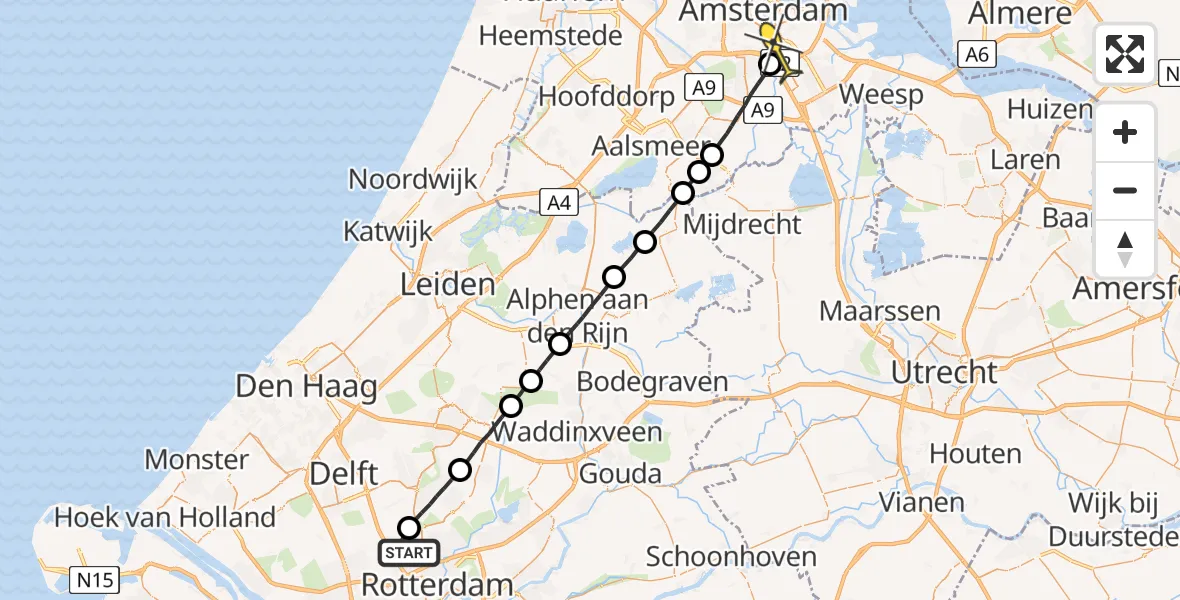 Routekaart van de vlucht: Lifeliner 2 naar Amsterdam