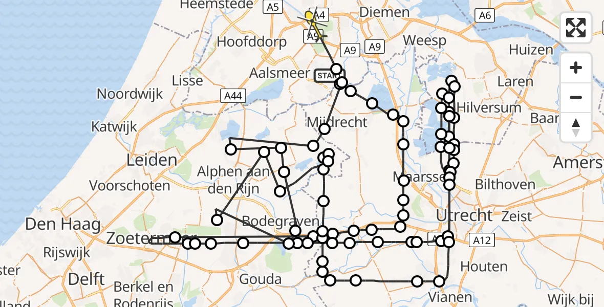 Routekaart van de vlucht: Politieheli naar Amstelveen