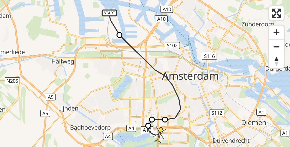 Routekaart van de vlucht: Lifeliner 1 naar VU Medisch Centrum Amsterdam