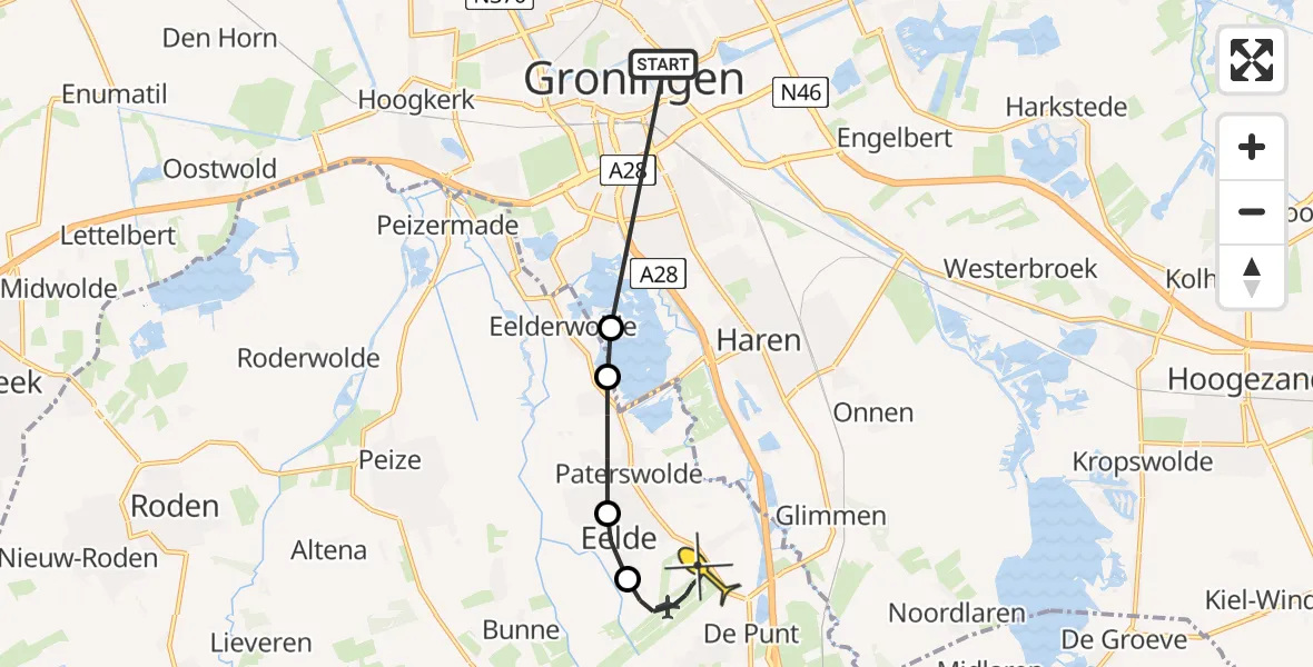 Routekaart van de vlucht: Lifeliner 4 naar Groningen Airport Eelde