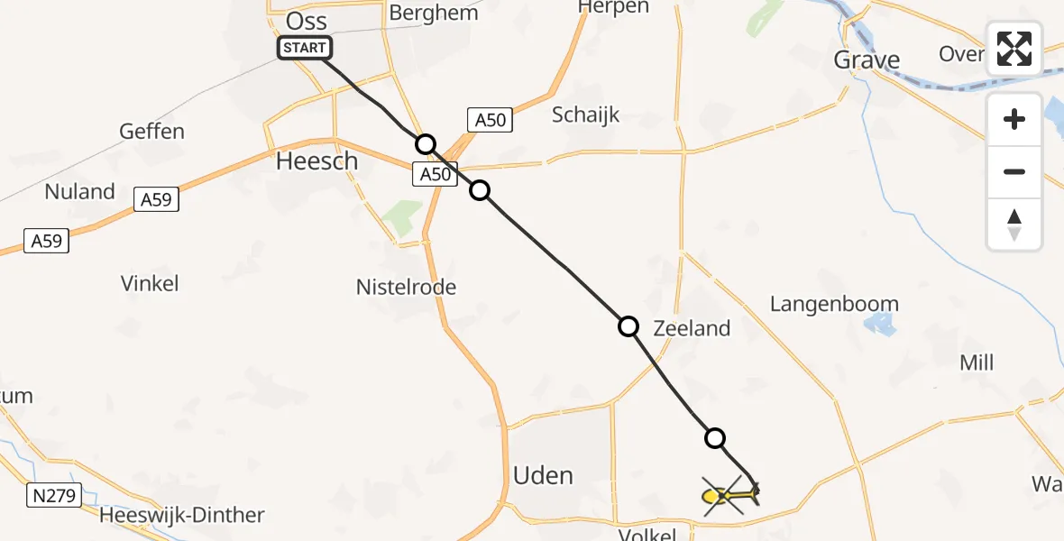 Routekaart van de vlucht: Lifeliner 3 naar Vliegbasis Volkel