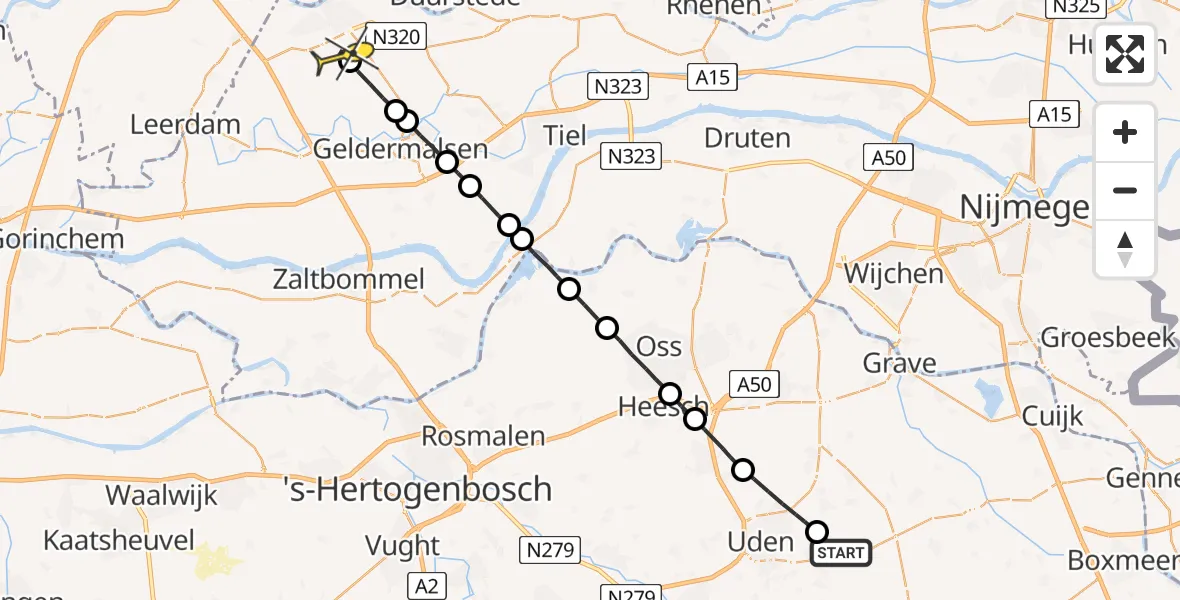 Routekaart van de vlucht: Lifeliner 3 naar Culemborg