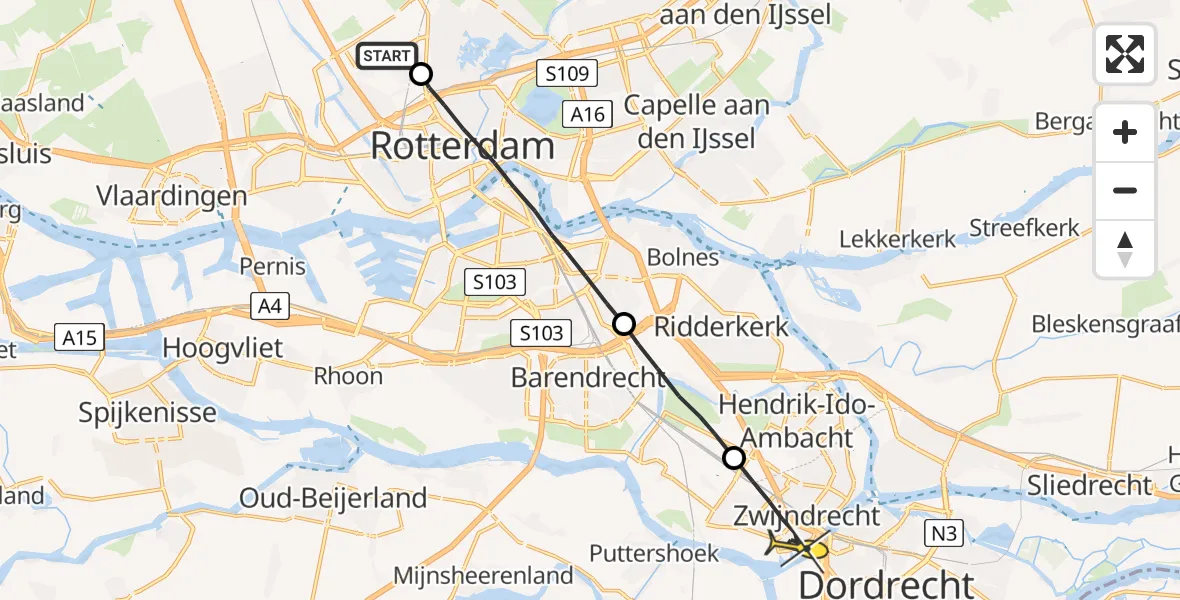 Routekaart van de vlucht: Lifeliner 2 naar Zwijndrecht