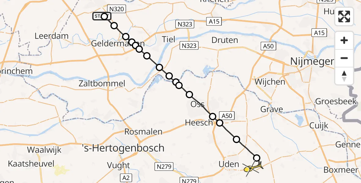 Routekaart van de vlucht: Lifeliner 3 naar Vliegbasis Volkel