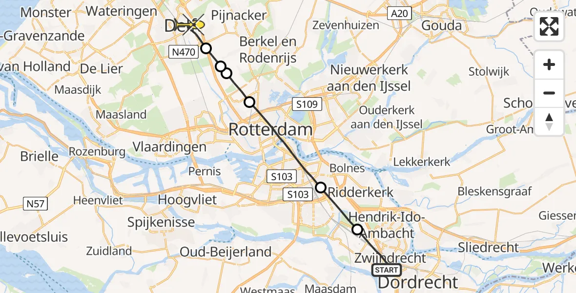 Routekaart van de vlucht: Lifeliner 2 naar Delft