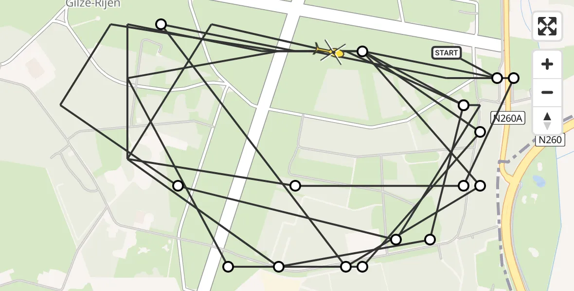 Routekaart van de vlucht: Politieheli naar Vliegbasis Gilze-Rijen