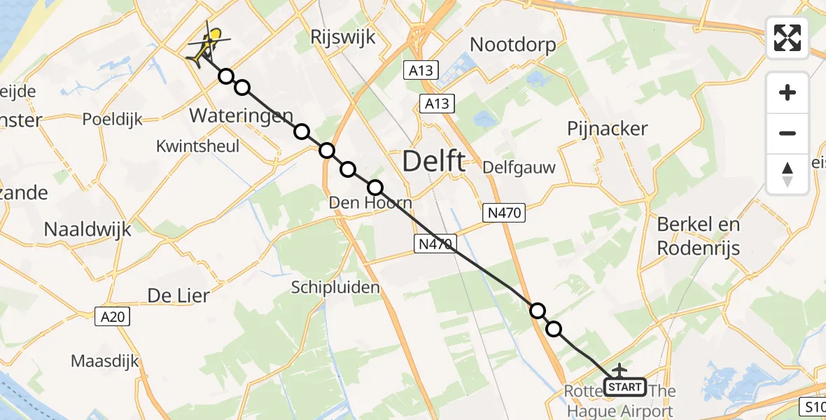 Routekaart van de vlucht: Lifeliner 2 naar Den Haag