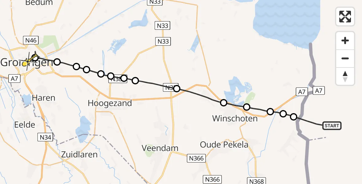 Routekaart van de vlucht: Lifeliner 4 naar Universitair Medisch Centrum Groningen