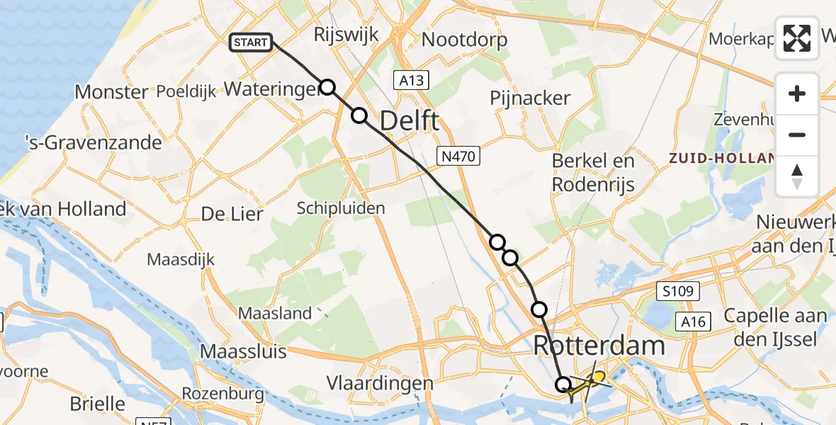 Routekaart van de vlucht: Lifeliner 2 naar Erasmus MC