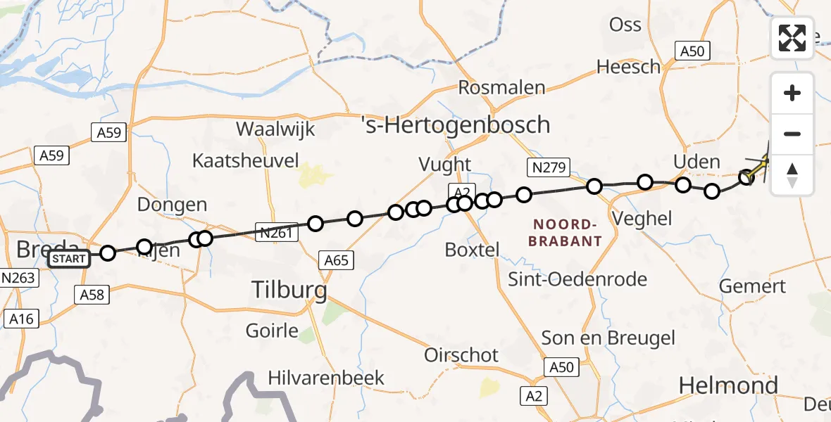 Routekaart van de vlucht: Lifeliner 3 naar Vliegbasis Volkel