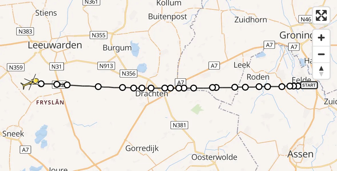 Routekaart van de vlucht: Lifeliner 4 naar Mantgum