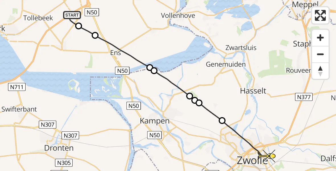 Routekaart van de vlucht: Lifeliner 1 naar Zwolle