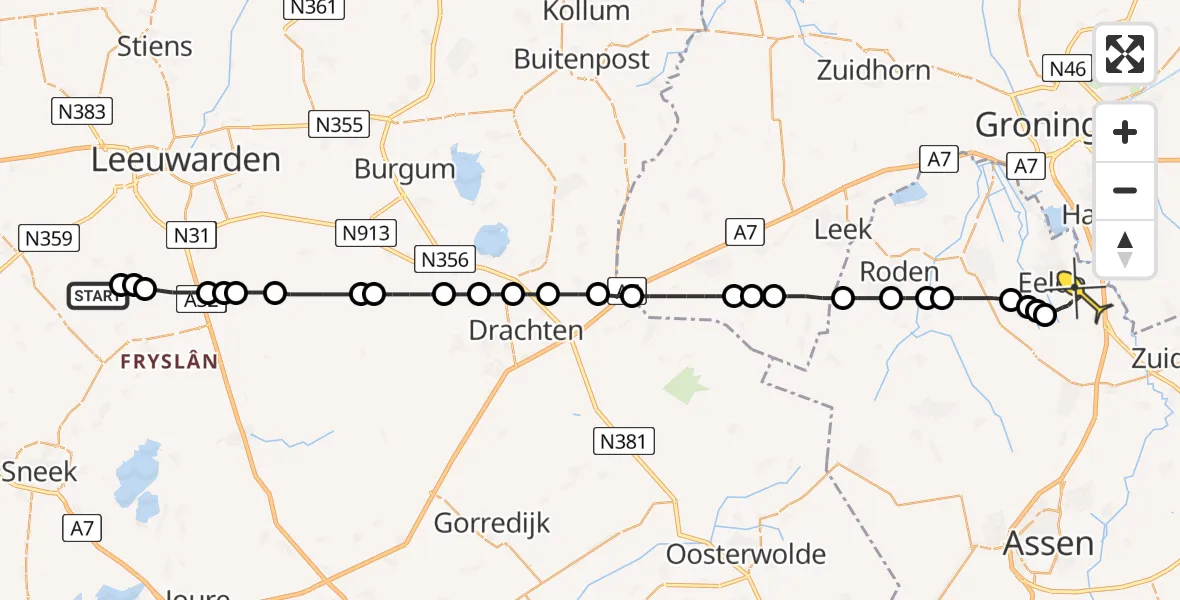 Routekaart van de vlucht: Lifeliner 4 naar Groningen Airport Eelde