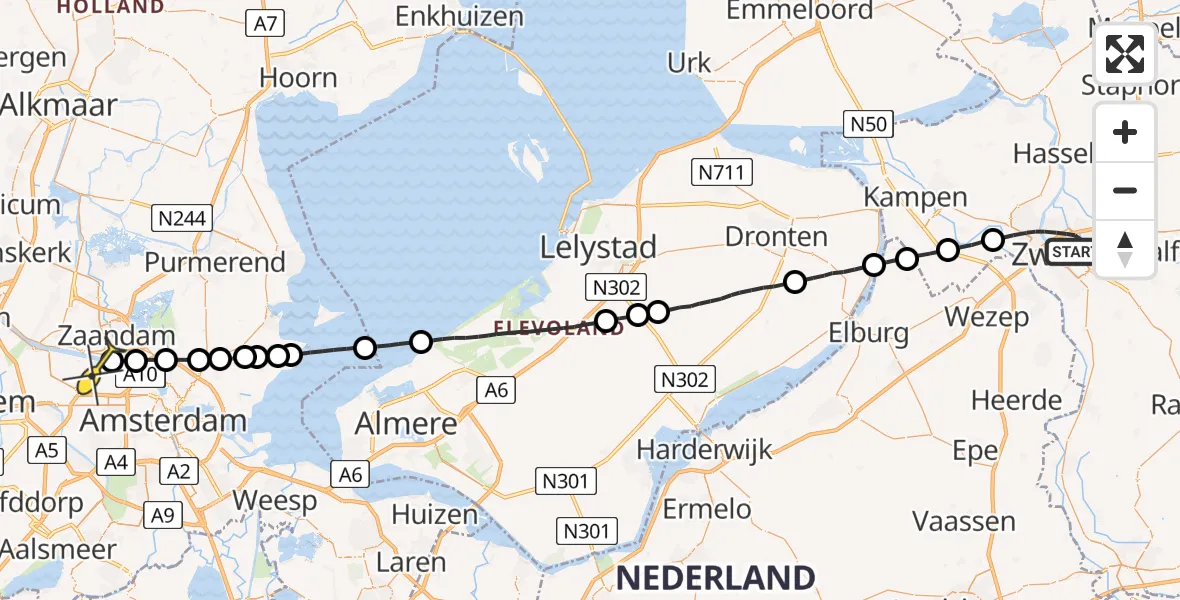 Routekaart van de vlucht: Lifeliner 1 naar Amsterdam Heliport