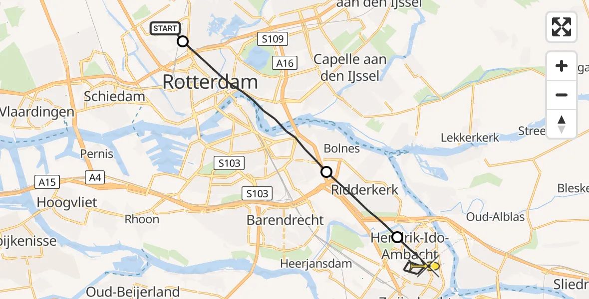 Routekaart van de vlucht: Lifeliner 2 naar Hendrik-Ido-Ambacht