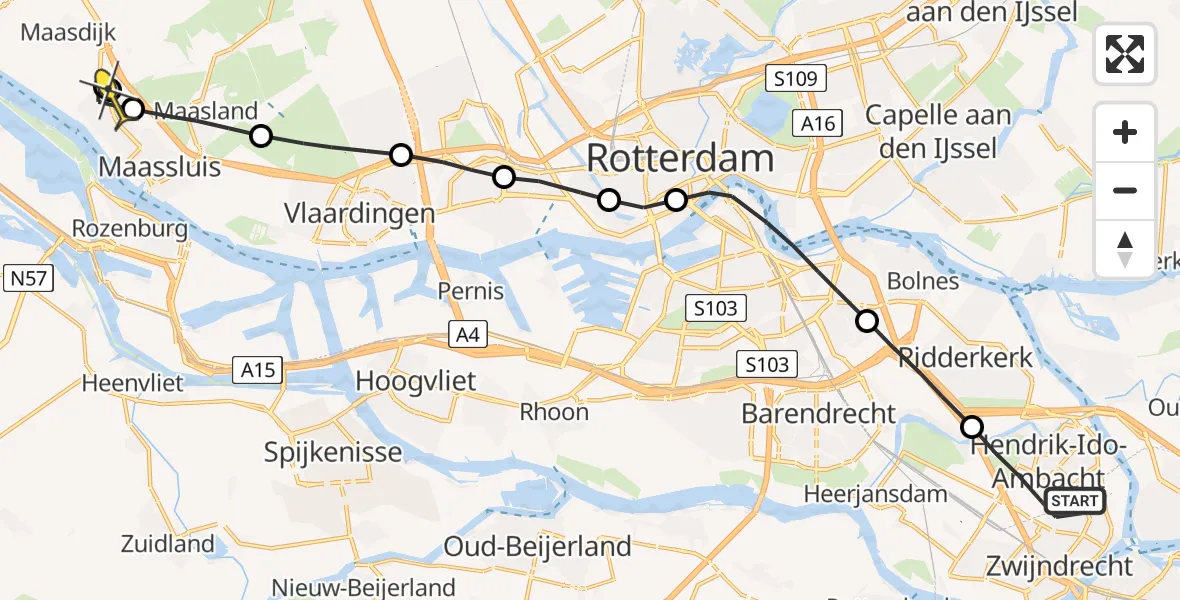 Routekaart van de vlucht: Lifeliner 2 naar Maassluis