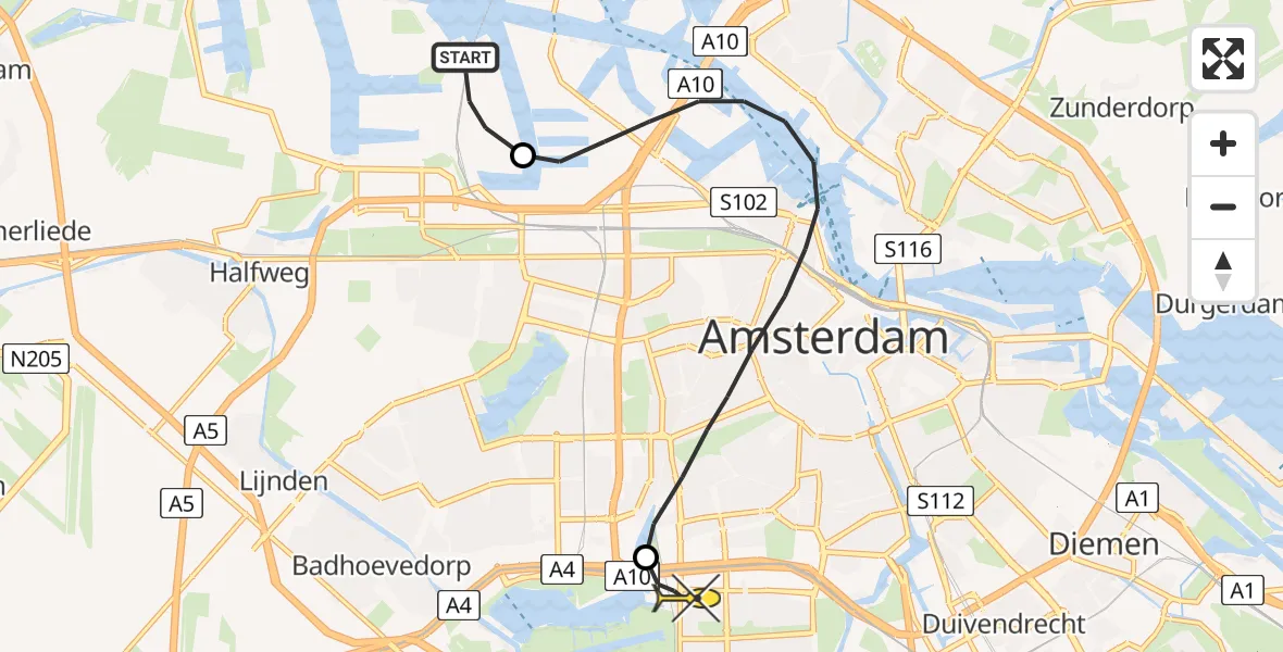 Routekaart van de vlucht: Lifeliner 1 naar VU Medisch Centrum Amsterdam